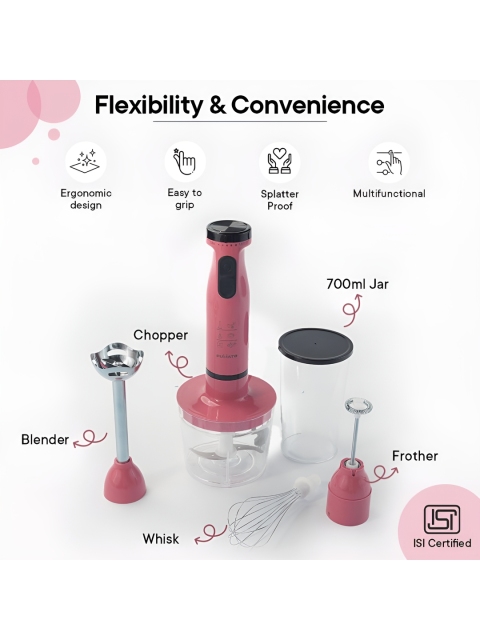 The Better Home FUMATO Pink & Black 4 In 1 Portable Electric Hand Blender - Image 3