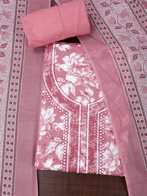 SALWAR STUDIO Floral Printed Sequinned Pure Cotton Unstitched Dress Material