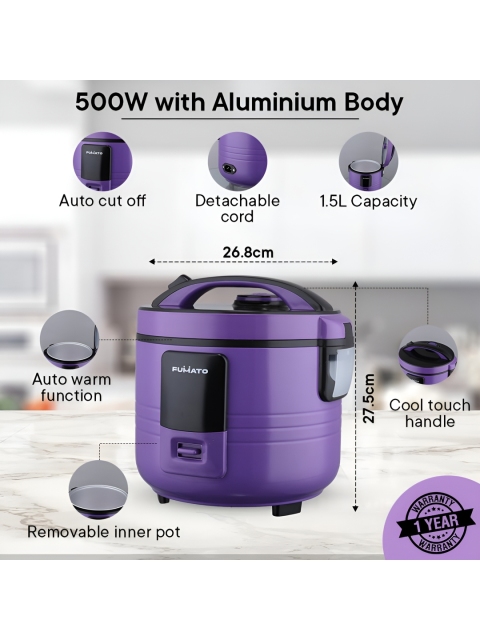 The Better Home Purple & Black Aluminium Electric Rice Cooker 1.5L - Image 2