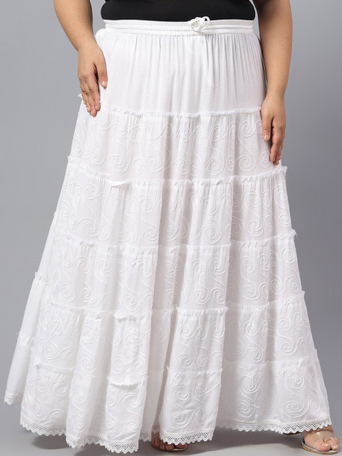 SAAKAA Plus Size Self Design Laced Flared Maxi Skirt