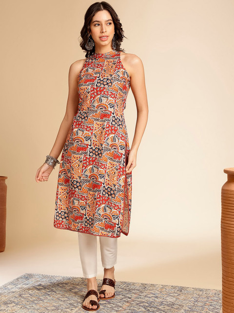 Anouk Geometric Printed Halter Neck Straight Kurta - Image 6
