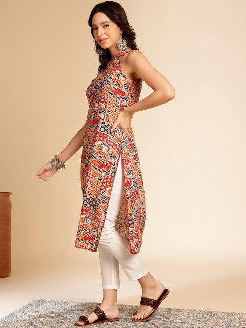Anouk Geometric Printed Halter Neck Straight Kurta - Image 4