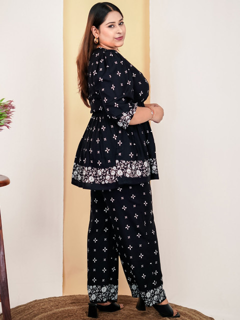 Buy DEEBACO Plus Size Ethnic Motif Printed V Neck Co Ord Set - - Apparel for Women - Image 5