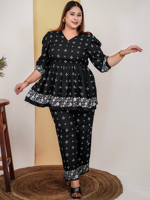 Buy DEEBACO Plus Size Ethnic Motif Printed V Neck Co Ord Set - - Apparel for Women - Image 6