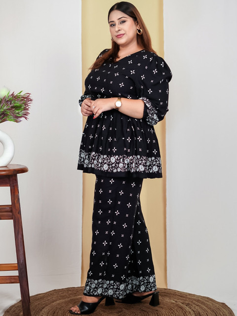 Buy DEEBACO Plus Size Ethnic Motif Printed V Neck Co Ord Set - - Apparel for Women - Image 4