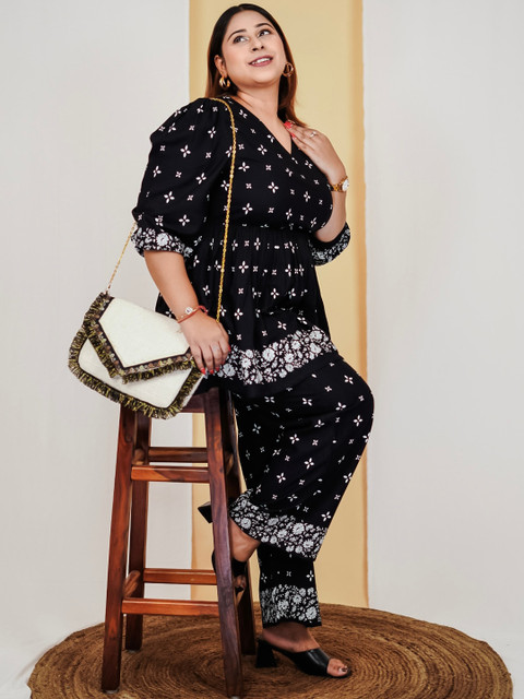 Buy DEEBACO Plus Size Ethnic Motif Printed V Neck Co Ord Set - - Apparel for Women - Image 7