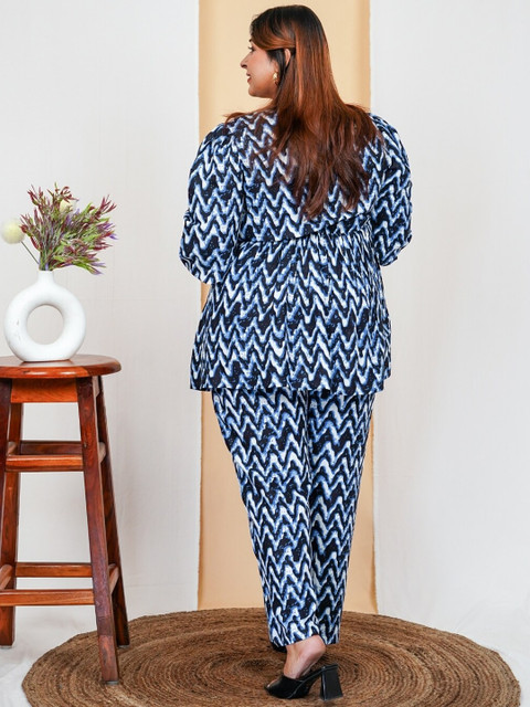 Vibes by Deebaco Plus Size Printed Pure Cotton V-Neck Tunic & Trousers Ethnic Co-Ords - Image 4