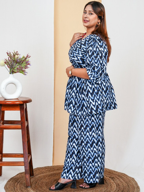Vibes by Deebaco Plus Size Printed Pure Cotton V-Neck Tunic & Trousers Ethnic Co-Ords - Image 3