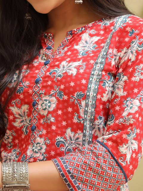 Rain & Rainbow Floral Printed Straight Pure Cotton Kurta - Image 2