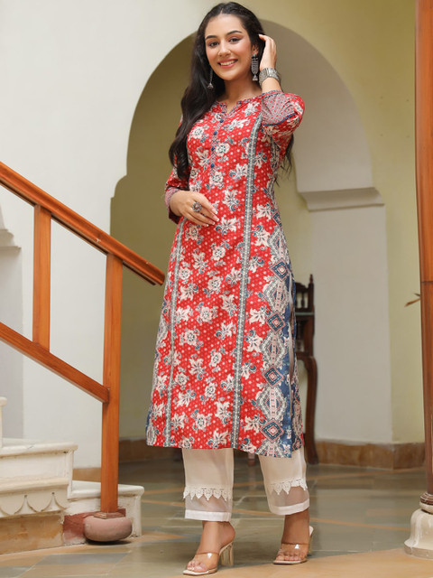 Rain & Rainbow Floral Printed Straight Pure Cotton Kurta - Image 4
