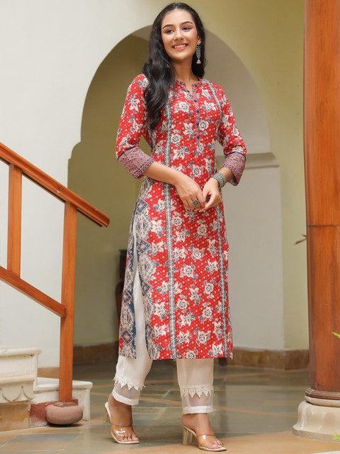 Rain & Rainbow Floral Printed Straight Pure Cotton Kurta - Image 3