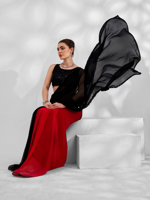 Kalista Colourblocked Pure Georgette Saree - Image 4