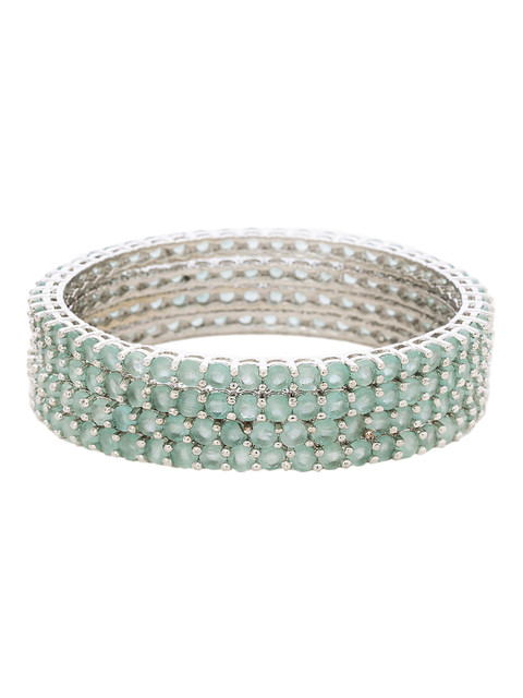 Manikya Set Of 4 Rhodium-Plated AD Stone-Studded Bangles