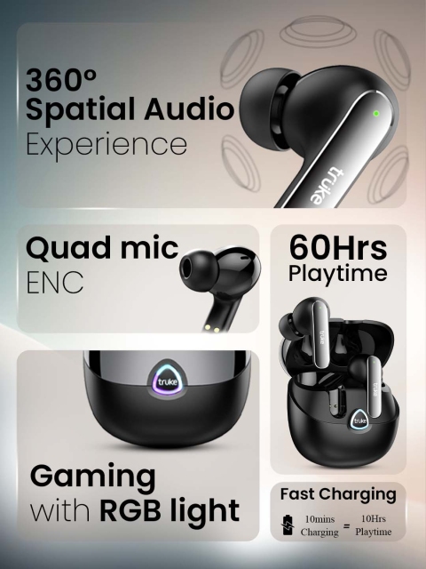 truke Buds F1 Ultra with 60 Hours Playtime, Spatial Audio, 13mm Drivers, Multi-modes - Image 2