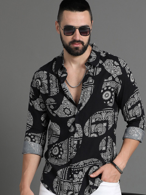 HERE&NOW Black Slim Fit Paisley Printed Casual Shirt
