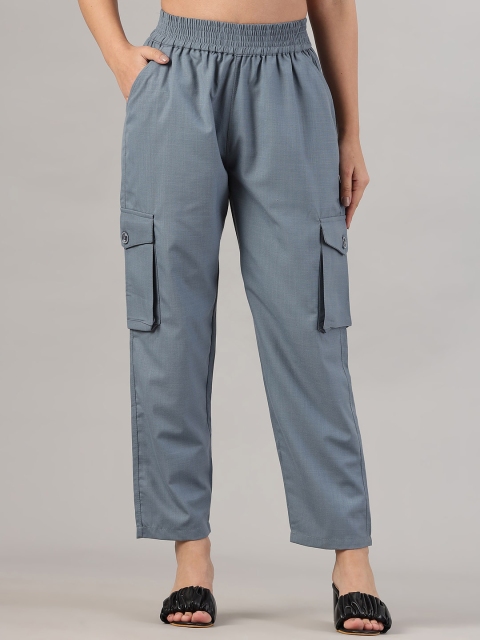 FITHUB Women Straight Fit High-Rise Cotton Cargo Trouser