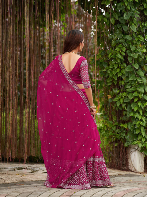 KALINI Embroidered Georgette Semi-Stitched Lehenga & Unstitched Blouse With Dupatta - Image 5