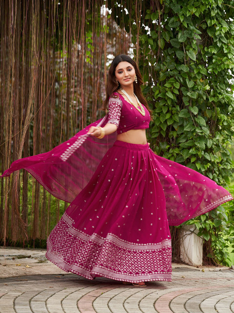 KALINI Embroidered Georgette Semi-Stitched Lehenga & Unstitched Blouse With Dupatta - Image 3