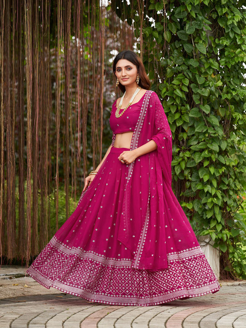 KALINI Embroidered Georgette Semi-Stitched Lehenga & Unstitched Blouse With Dupatta - Image 6