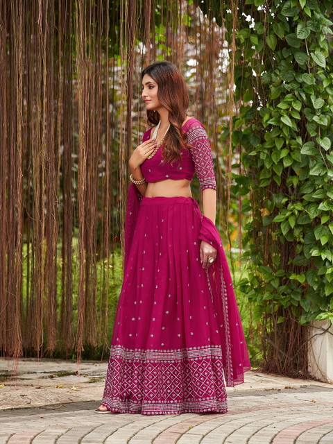 KALINI Embroidered Georgette Semi-Stitched Lehenga & Unstitched Blouse With Dupatta - Image 4