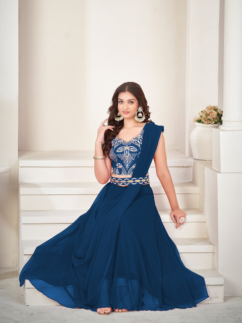 KALINI Embroidered Thread Work Semi-Stitched Lehenga & Unstitched Blouse With Dupatta - Image 5