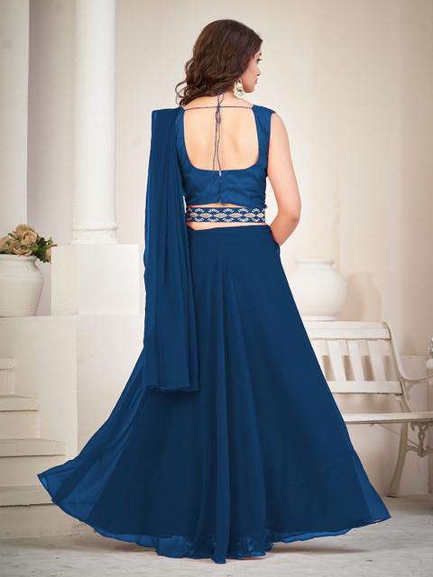 KALINI Embroidered Thread Work Semi-Stitched Lehenga & Unstitched Blouse With Dupatta - Image 4