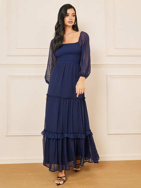 Styli Square Neck Flared Puff Sleeves Maxi Dress