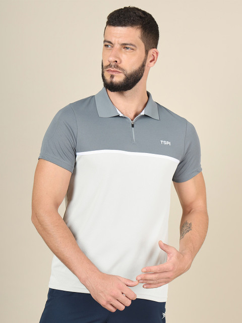 Technosport Colourblocked Polo Collar Rapid-Dry Moisture-Wicking Slim Fit T-shirt