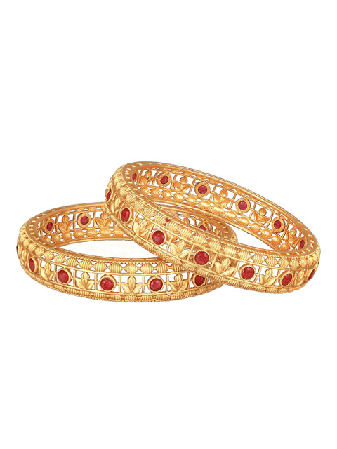 Jazz and Sizzle Set Of 2 Gold-Plated Stone-Studded Bangles - Image 2