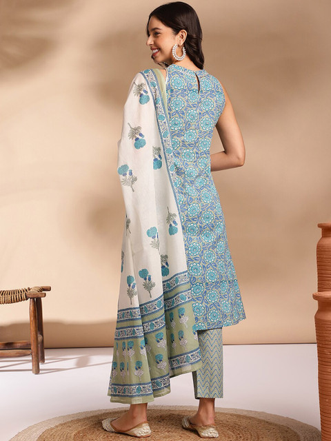 Anouk Ethnic Motifs Printed Regular Gotta Patti Cotton Republic Day Kurta With Trousers & Dupatta - Image 6