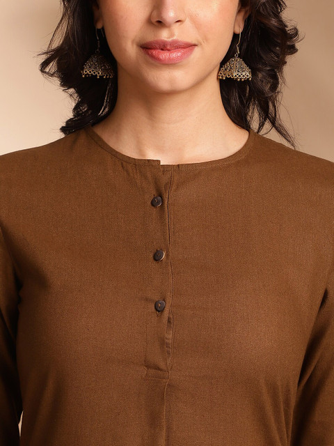 Anouk Olive Round Neck Straight Curved Pleated Kurta With Trouser - Image 2