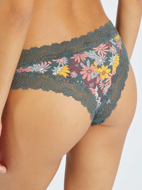 KIABI Pack Of 2 Floral Lace Insert Printed Pure Cotton Bikini Briefs - Image 2