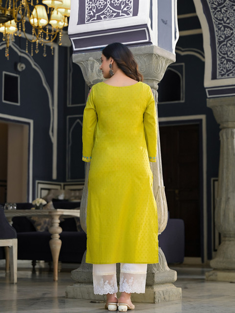 Varanga Women Floral Thread Embroidered Yoke Design Straight Kurta - Image 5