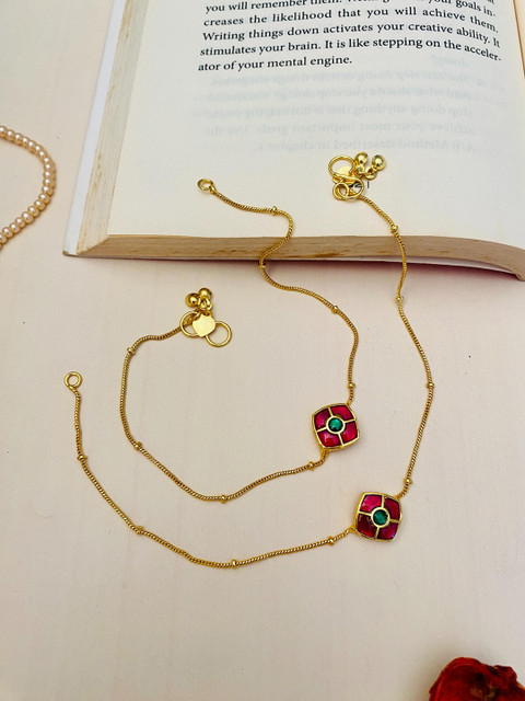 ABDESIGNS Gold-Plated Kundan Stone Studded Anklets - Image 2