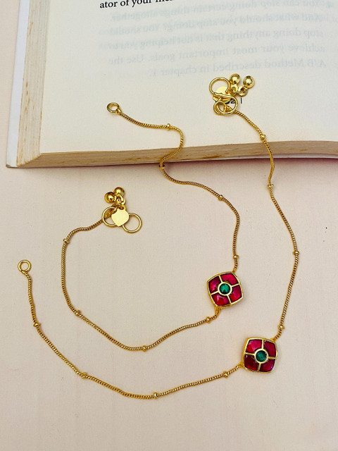 ABDESIGNS Gold-Plated Kundan Stone Studded Anklets - Image 3