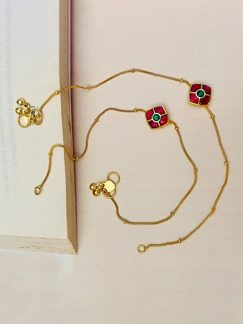 ABDESIGNS Gold-Plated Kundan Stone Studded Anklets - Image 4