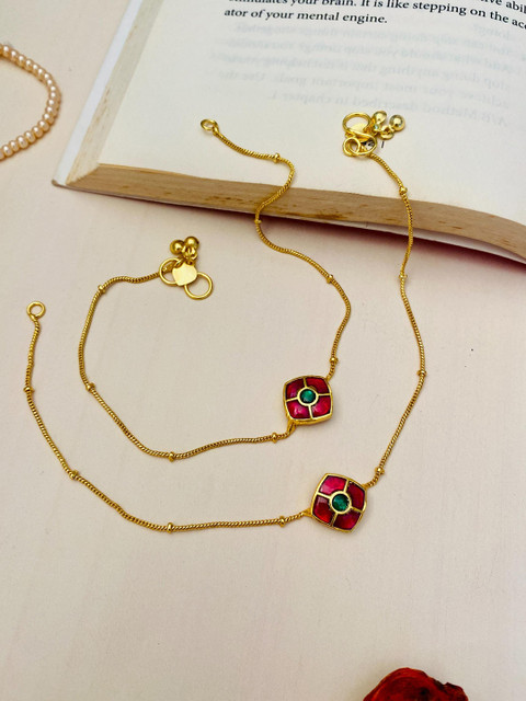 ABDESIGNS Gold-Plated Kundan Stone Studded Anklets