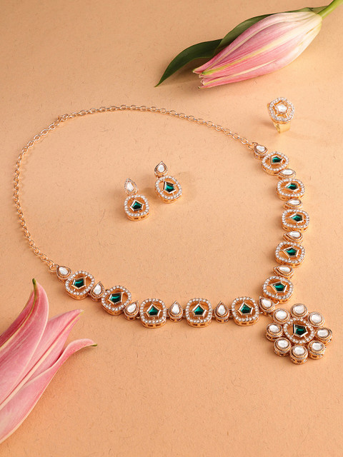 Zaveri Pearls Gold-Plated AD & Kundan-Studded Jewellery Set