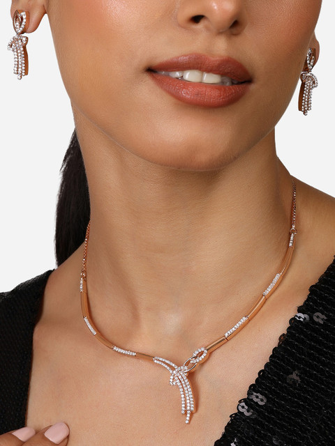 Zaveri Pearls Rose Gold-Plated CZ-Studded Jewellery Set