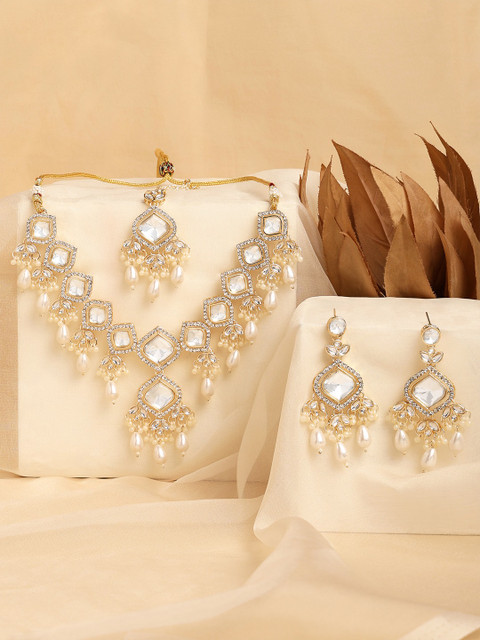 Zaveri Pearls Gold Plated Stone Studded & Beaded Jewellery Set