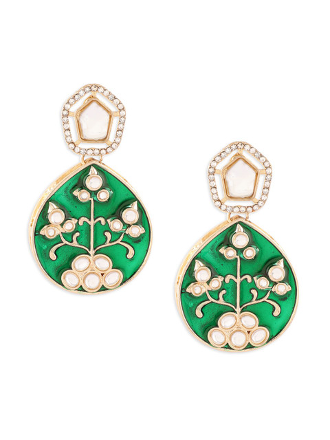 Zaveri Pearls Gold-Plated Kundan-Studded Brass Contemporary Drop Earrings - Image 3