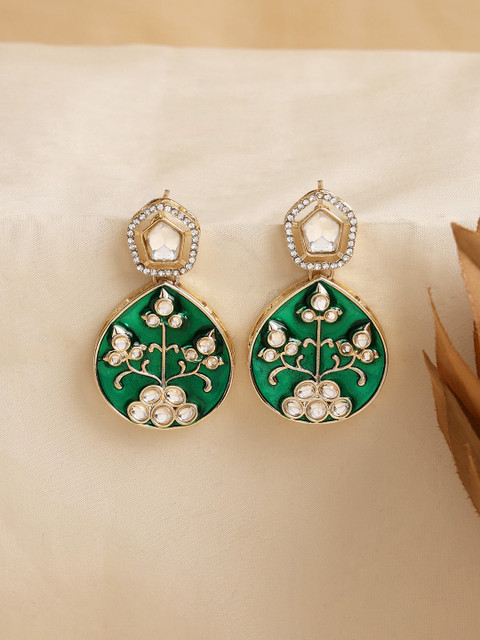 Zaveri Pearls Gold-Plated Kundan-Studded Brass Contemporary Drop Earrings