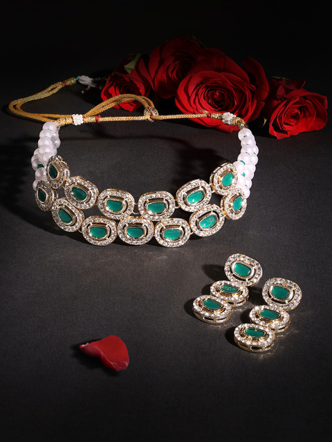 Zaveri Pearls Gold Plated Stones Studded & Beaded Jewellery Set