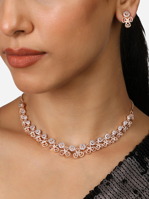 Zaveri Pearls Rose Gold Plated CZ Studded Jewellery Set