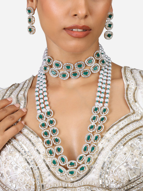 Zaveri Pearls Gold Plated AD Studded Jewellery Set