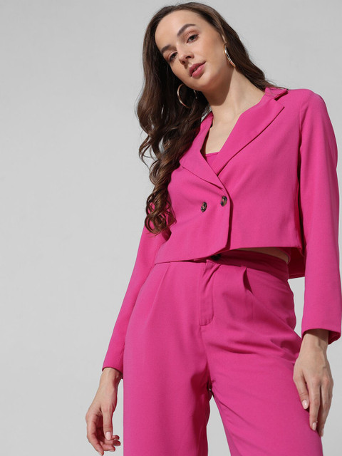 ONLY ONLLIA Notched Lapel Collar Double Breasted Tailored Fit Crop Casual Blazer