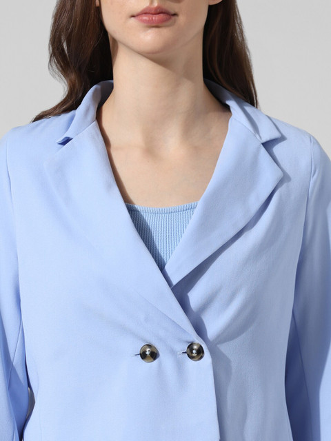 ONLY Notched Lapel Collar Double Breasted Tailored Fit Crop Casual Blazers - Image 2