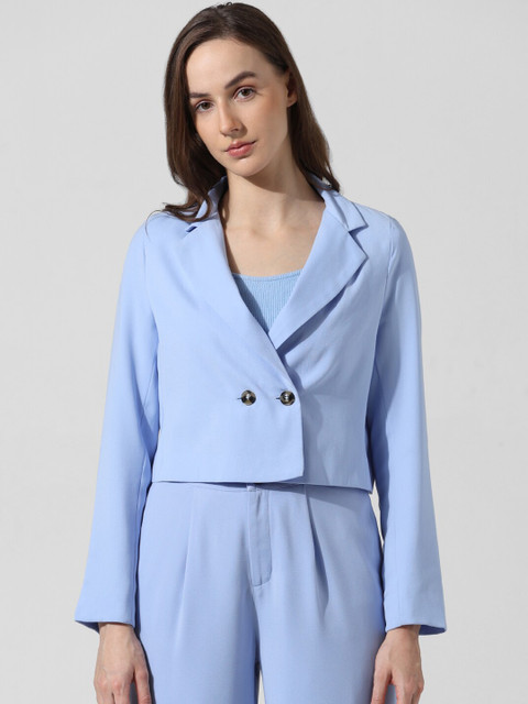 ONLY Notched Lapel Collar Double Breasted Tailored Fit Crop Casual Blazers - Image 3