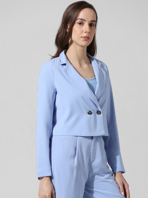 ONLY Notched Lapel Collar Double Breasted Tailored Fit Crop Casual Blazers - Image 4