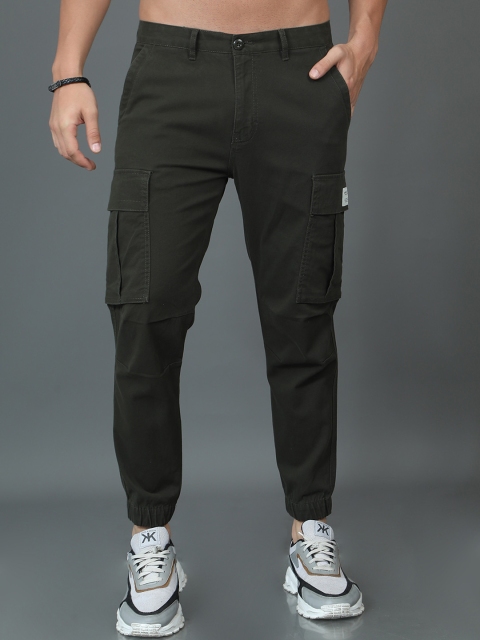 HERE&NOW Men Mid-Rise Cotton Plain Slim Fit Cargos Trousers